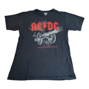 AC/DC Womens Black and Red Cannon For Those About To Rock T Shirt Size Small